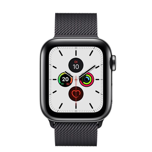 Apple Watch Series 5 (2019) | 40 mm | Edelstahl | GPS + Cellular | schwarz | Milanaise Armband schwarz