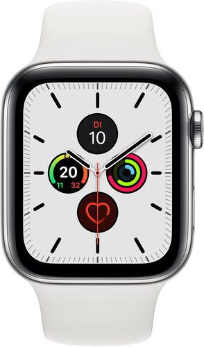 Väldigt bra: Apple Watch Series 5 (2019) | 44 mm | Rostfritt stål | GPS + Cellular | silver | Sportband vit