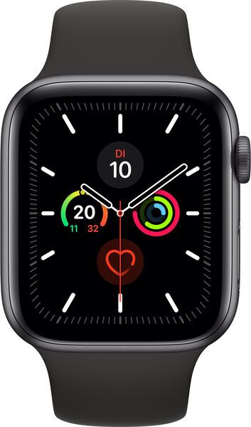 Apple Watch Series 5 (2019) | 44 mm | Alluminio | GPS | grigio siderale | Cinturino Sport nero