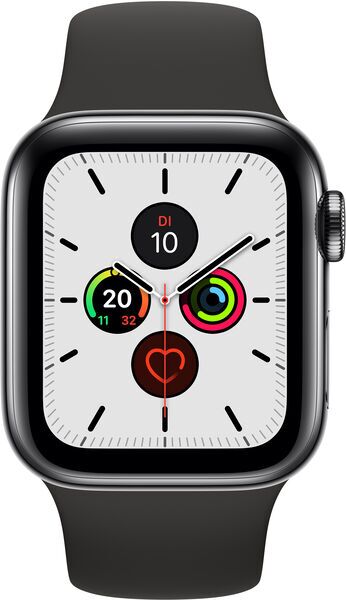 Apple Watch Series 5 (2019) | 40 mm | Stal szlachetna | GPS + Cellular | czarny | Pasek sportowy w kolorze czarny