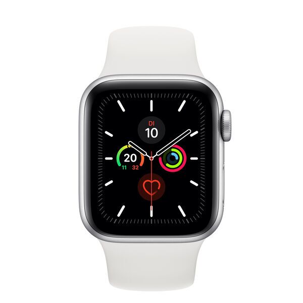 Apple Watch Series 5 (2019) | 40 mm | Aluminium | GPS | srebrny | Pasek sportowy w kolorze biały