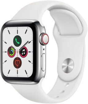 Apple Watch Series 5 (2019) | 40 mm | Ruostumaton teräs | GPS + Cellular | hopea | Urheiluranneke valkoinen 2