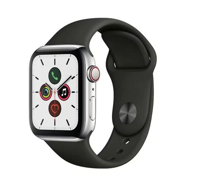 Apple Watch Series 5 (2019) | 40 mm | Titan | GPS + Cellular | argento | Cinturino Sport nero