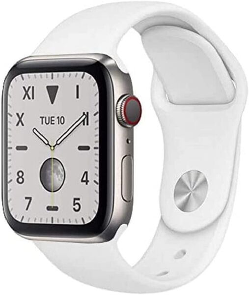 Apple Watch Series 5 (2019) | 40 mm | Titan | GPS + Cellular | argent | Bracelet Sport blanc