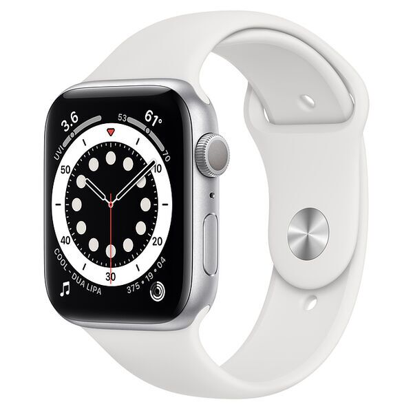 Apple Watch Series 6 Aluminium 44 mm (2020) | GPS + Cellular | srebrny | Pasek sportowy w kolorze biały
