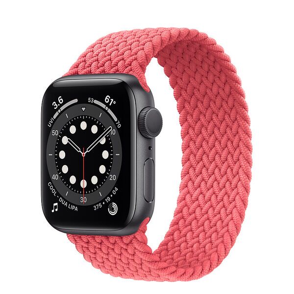 Apple Watch Series 6 Alluminio 40 mm (2020) | GPS + Cellular | Grigio Siderale | Cinturino Solo Loop Intrecciato Rosa Limonata, image 1 of 2