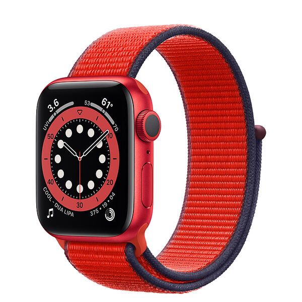 Apple Watch Series 6 Aluminium 40 mm (2020) | GPS + Cellular | rood | Geweven sportbandje rood
