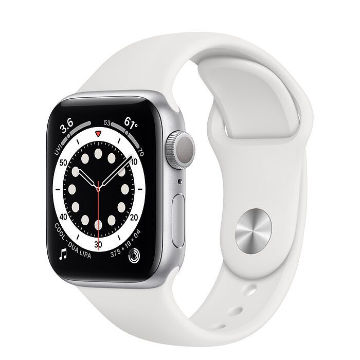 Apple Watch Series 6 Aluminium 40 mm (2020) GPS silber Sportarmband weiß
