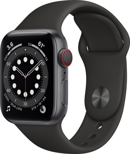Apple Watch Series 6 Aluminium 40 mm (2020) | GPS + Cellular | rymdgrå | Sportband svart