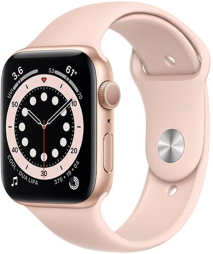 Som Ny: Apple Watch Series 6 Aluminium 44 mm (2020) | GPS + Cellular | guld | Sportband Sandrosa
