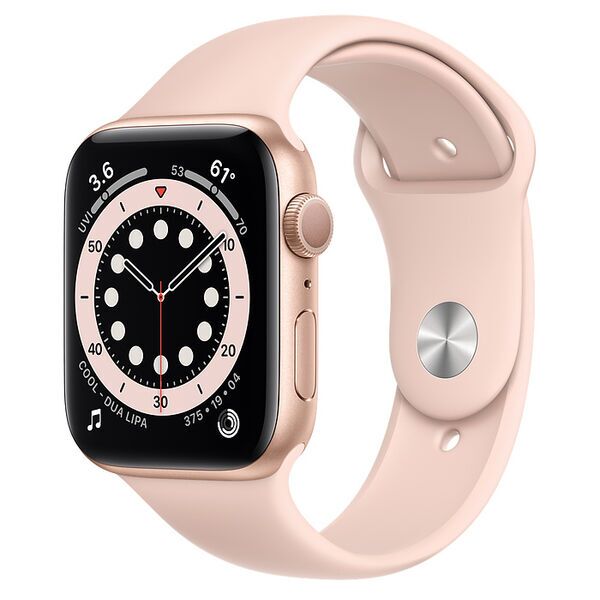 Apple Watch Series 6 Alumínio 44 mm (2020) | GPS | dourado | bracelete desportiva rosa areia