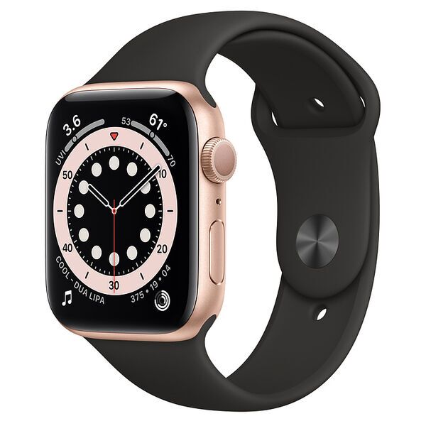 Apple Watch Series 6 Aluminium 44 mm (2020) | GPS | guld | Sportsrem sort