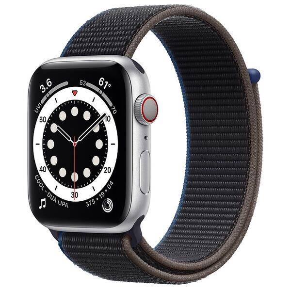 Apple Watch Series 6 Aluminium 44 mm (2020) | GPS + Cellular | argent | Boucle Sport charbon 1