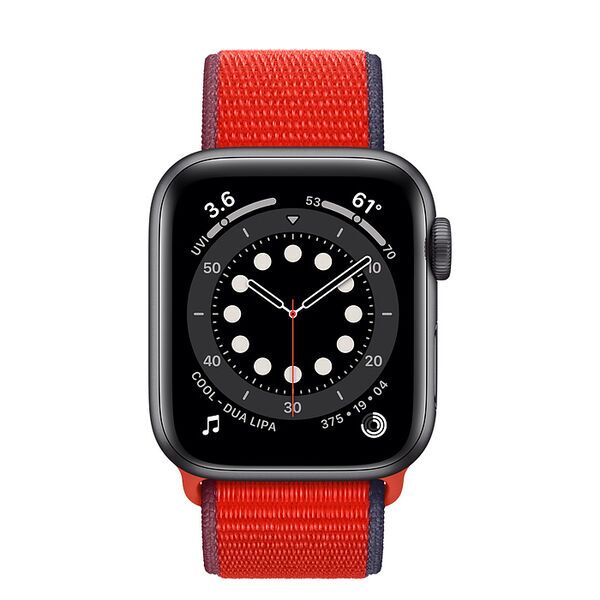 Apple Watch Series 6 Aluminium 44 mm (2020) | GPS + Cellular | Gris Sidéral | Boucle Sport rouge, image 2 of 2