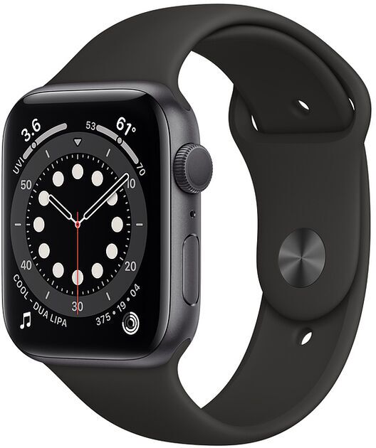 Apple Watch Series 6 Aluminum 44 mm (2020) | GPS | space gray | Sport Band black | €269 | Now with a 30-Day Trial Period