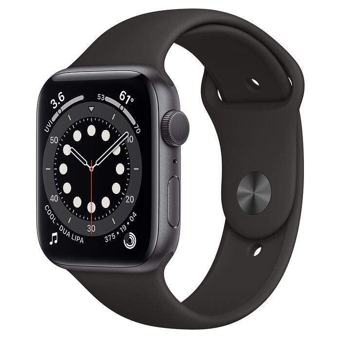 Apple Watch Series 6 Aluminium 44 mm (2020) GPS spacegrau Sportarmband schwarz