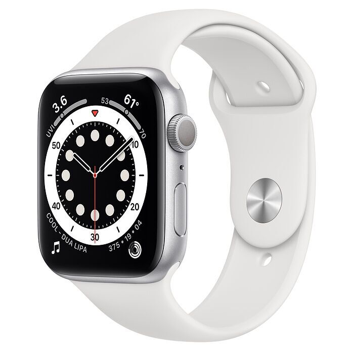 Apple Watch Series 6 Aluminium 44 mm (2020) GPS silber Sportarmband weiß