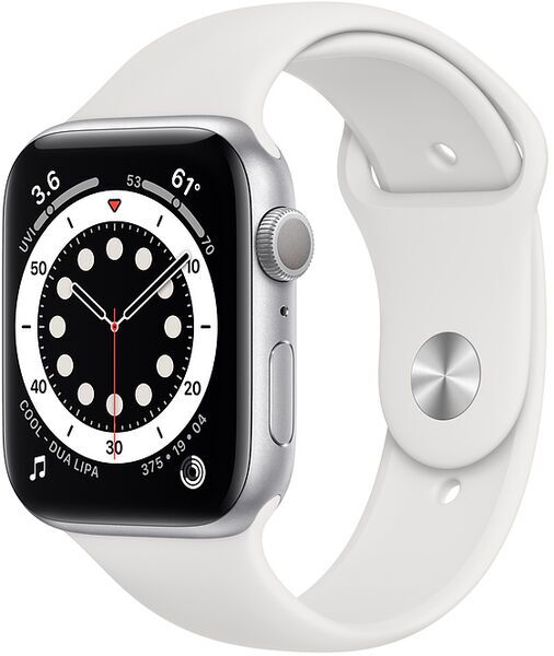 Apple Watch Series 6 Aluminium 44 mm (2020) | GPS | silber | Sportarmband weiß