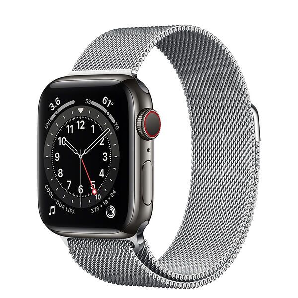 Apple Watch Series 6 Edelstahl 40 mm (2020) | graphit | Milanaise Armband Silber
