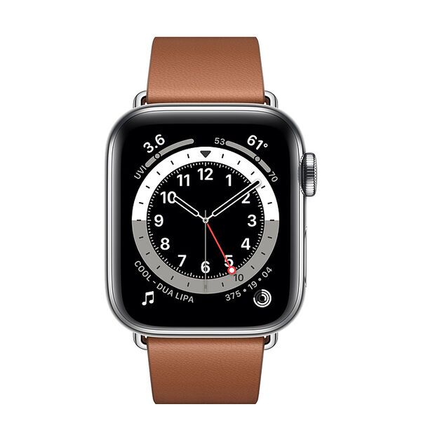 Apple Watch Series 6 Acciaio inossidabile 40 mm (2020) | Argento | Cinturino in pelle moderno Medium Marrone Sella, image 2 of 2