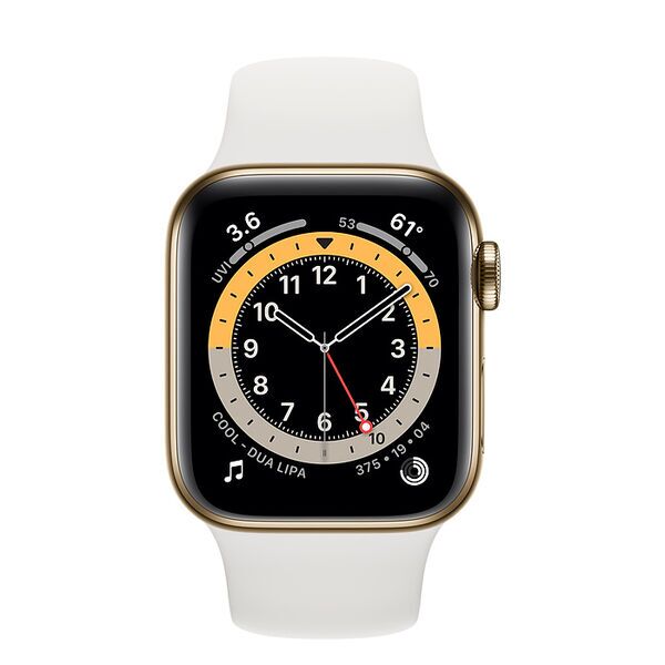Apple Watch Series 6 Roestvrij Staal 40 mm (2020) | goud | Sportbandje wit 2