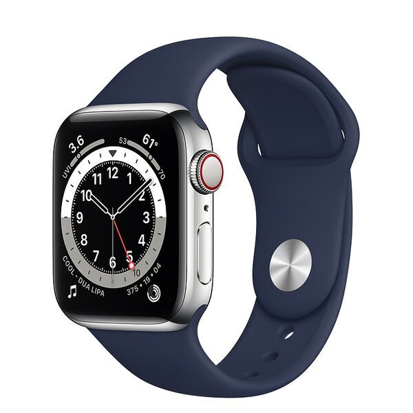 Apple Watch Series 6 Edelstahl 40 mm (2020) | silber | Sportarmband Dunkelmarine, image 1 of 2