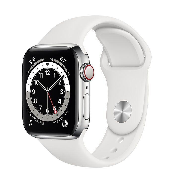 Apple Watch Series 6 Edelstahl 40 mm (2020) silber Sportarmband weiß