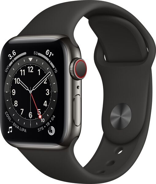 Apple Watch Series 6 Edelstahl 40 mm (2020) | graphit | Sportarmband schwarz