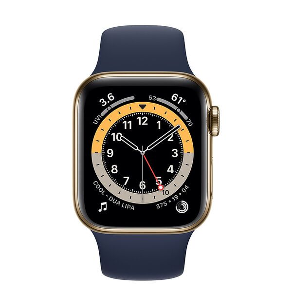 Apple Watch Series 6 неръждаема стомана 44 mm (2020) | злато | Спортна гривна тъмно синьо 2