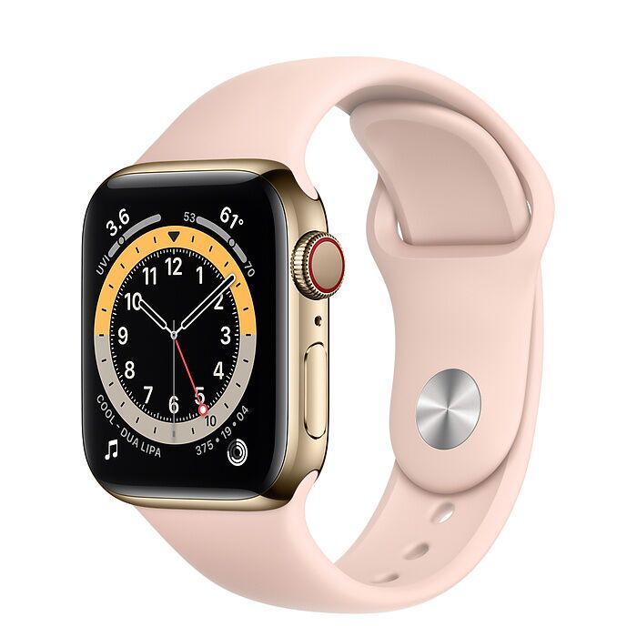 Apple Watch Series 6 Roestvrij staal 44 mm (2020) | goud | Sportband Zandroze