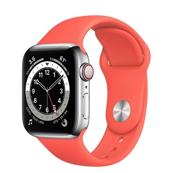 Apple Watch Series 6 Acciaio inossidabile 44 mm (2020) | Argento | Cinturino Sport Rosa Agrume, image 1 of 2