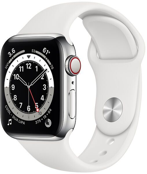 Apple Watch Series 6 Rostfritt stål 44 mm (2020) | silver | Sportband vit