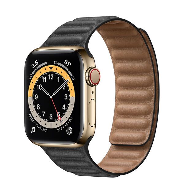 Apple Watch Series 6 Nerūdijantis plienas 44 mm (2020) | Auksinis | Odinis dirželis su galine dalimi M/L Juoda, image 1 of 2