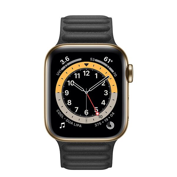 Apple Watch Series 6 Nerūdijantis plienas 44 mm (2020) | Auksinis | Odinis dirželis su galine dalimi M/L Juoda, image 2 of 2