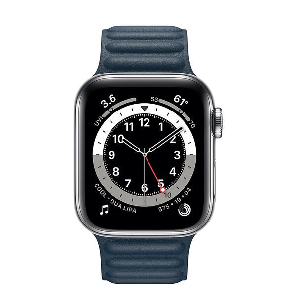 Apple Watch Series 6 Acero inoxidable 44 mm (2020) | Plata | Correa de cuero con terminal M/L azul báltico, image 2 of 2