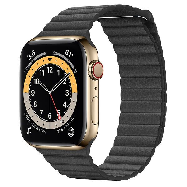 Apple Watch Series 6 Stainless Steel 44 mm (2020) | Gold | Leather Band with Loop Medium Black, image 1 of 2