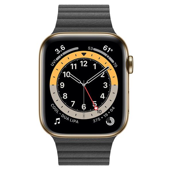Apple Watch Series 6 Stainless Steel 44 mm (2020) | Gold | Leather Band with Loop Medium Black, image 2 of 2