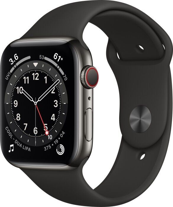 Apple Watch Series 6 Edelstahl 44 mm (2020) graphit Sportarmband schwarz