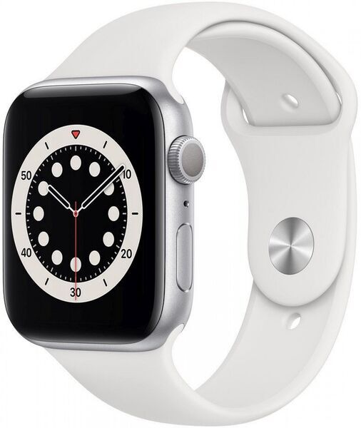 Apple Watch Series 6 Titane 44 mm (2020) | GPS + Cellular | argent | Bracelet Sport blanc