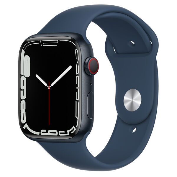 Apple Watch Series 7 Aluminium 45 mm (2021) | GPS + Cellular | Północ | Pasek sportowy w kolorze błękitna toń