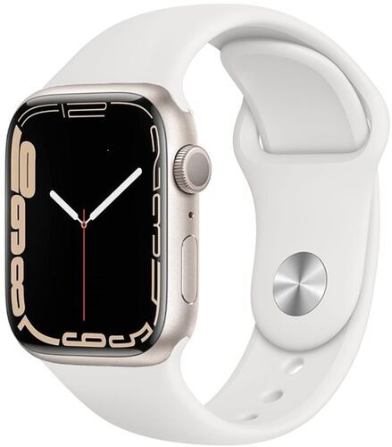 Väldigt bra: Apple Watch Series 7 Aluminium 45 mm (2021) | GPS + Cellular | Stjärnglans | Sportband vit