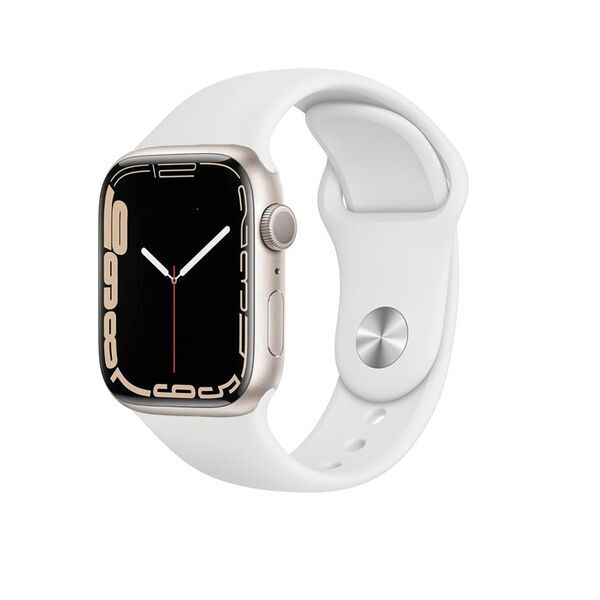 Apple Watch Series 7 Aluminium 45 mm (2021) | GPS + Cellular | Lumière stellaire | Bracelet Sport blanc