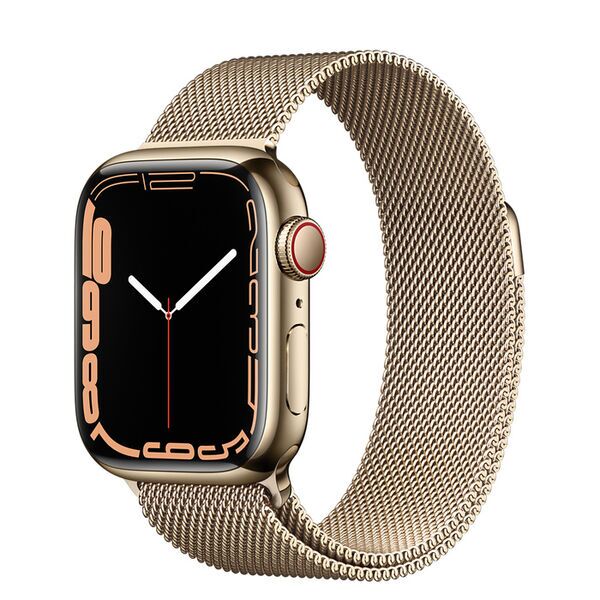 Apple Watch Series 7 Roestvrij Staal 41 mm (2021) | GPS + Cellular | goud | Milanees bandje goud