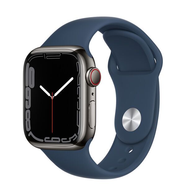Apple Watch Series 7 Stainless steel 41 mm (2021) | GPS + Cellular | graphite | Sport Band dark blue