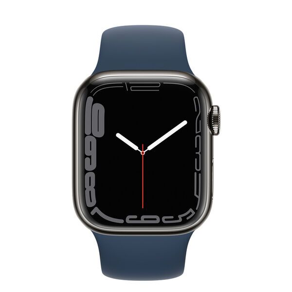 Apple Watch Series 7 Edelstahl 41 mm (2021) | GPS + Cellular | graphit | Sportarmband dunkelblau 2