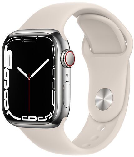 Apple Watch Series 7 Rostfritt stål 41 mm (2021) | GPS + Cellular | silver | Sportband Stjärnglans