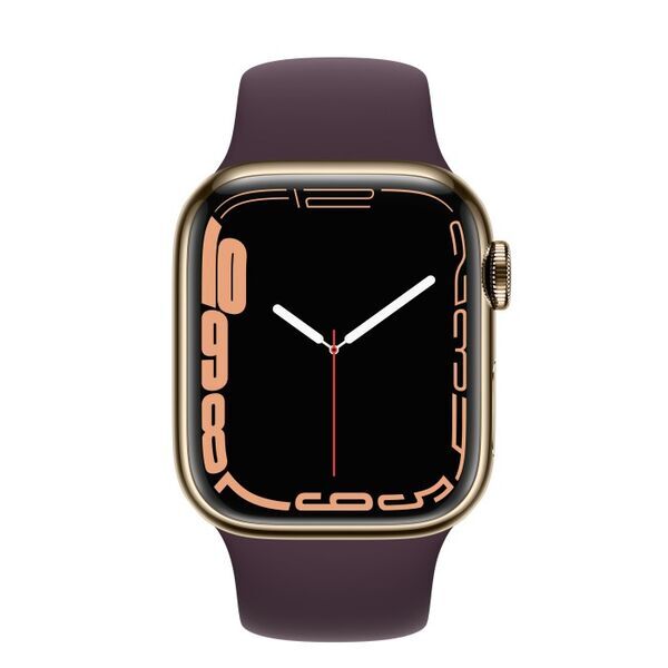 Apple Watch Series 7 Edelstahl 41 mm (2021) | GPS + Cellular | gold | Sportarmband Dunkelkirsch 2