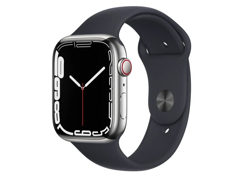 Apple Watch Series 7 Edelstahl 41 mm (2021) | GPS + Cellular | silber | Sportarmband Mitternacht 1