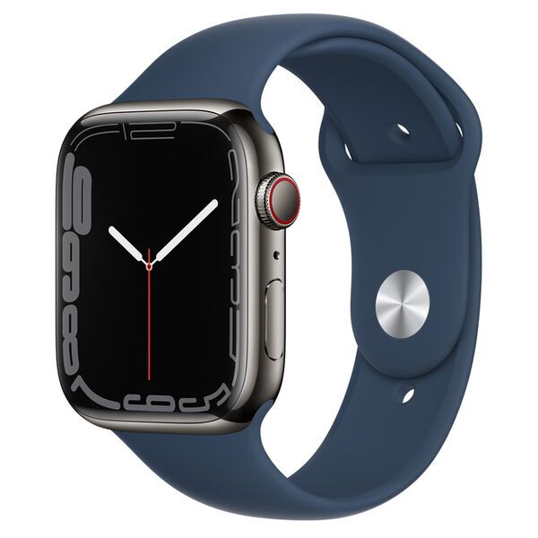 Apple Watch Series 7 Edelstahl 45 mm (2021) | GPS + Cellular | graphit | Sportarmband Abyssblau