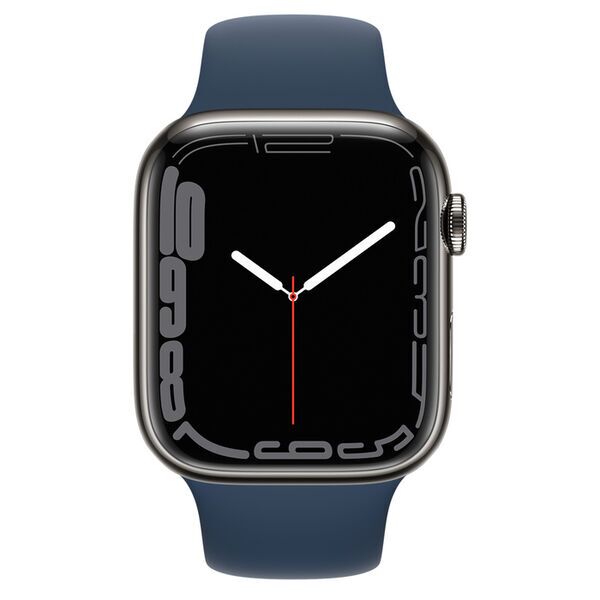 Apple Watch Series 7 Rustfrit stål 45 mm (2021) | GPS + Cellular | grafit | Sportsrem Abyss Blue 2